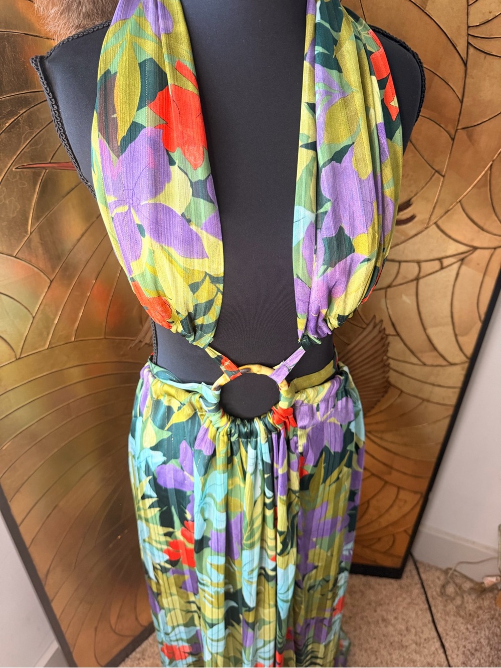 Bronx and Banco Floral Ring-Cut Maxi Dress in Green and Lilac - Picture 6 of 14
